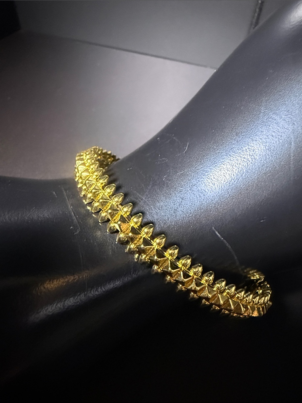 Gold Tone Texture Bracelet - Elegant Statement Bangle